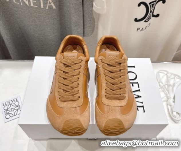 Good Quality Loewe Ballet Runner 2.0 Sneakers in Leather and Suede Light Brown 1210051