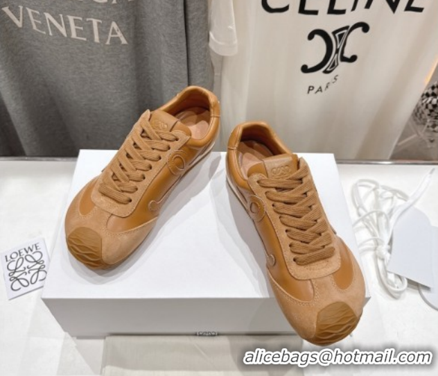 Good Quality Loewe Ballet Runner 2.0 Sneakers in Leather and Suede Light Brown 1210051
