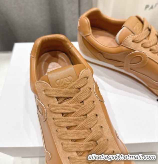 Good Quality Loewe Ballet Runner 2.0 Sneakers in Leather and Suede Light Brown 1210051