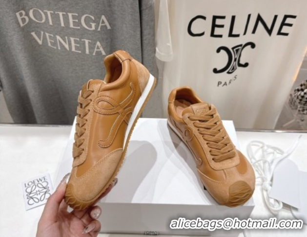 Good Quality Loewe Ballet Runner 2.0 Sneakers in Leather and Suede Light Brown 1210051