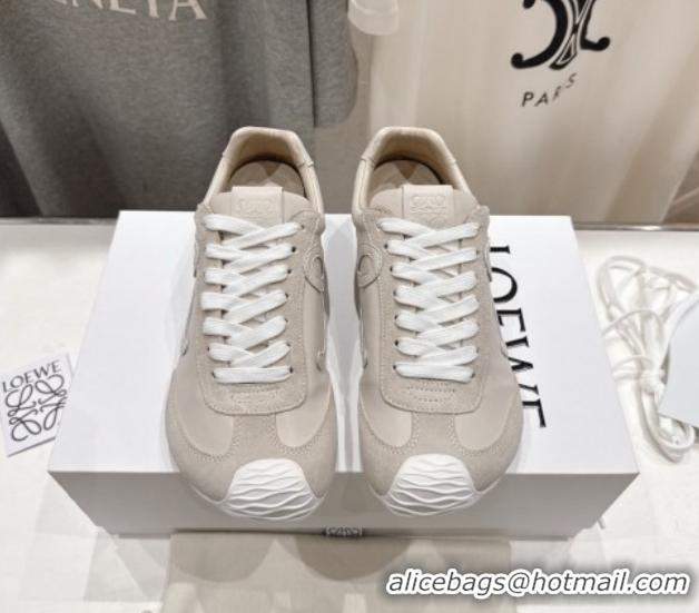 Grade Quality Loewe Ballet Runner 2.0 Sneakers in Leather and Suede Light Grey 1210053
