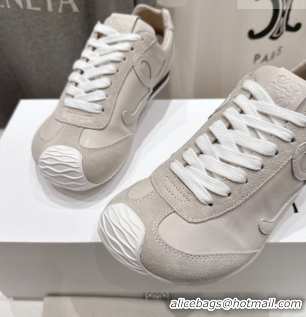 Grade Quality Loewe Ballet Runner 2.0 Sneakers in Leather and Suede Light Grey 1210053