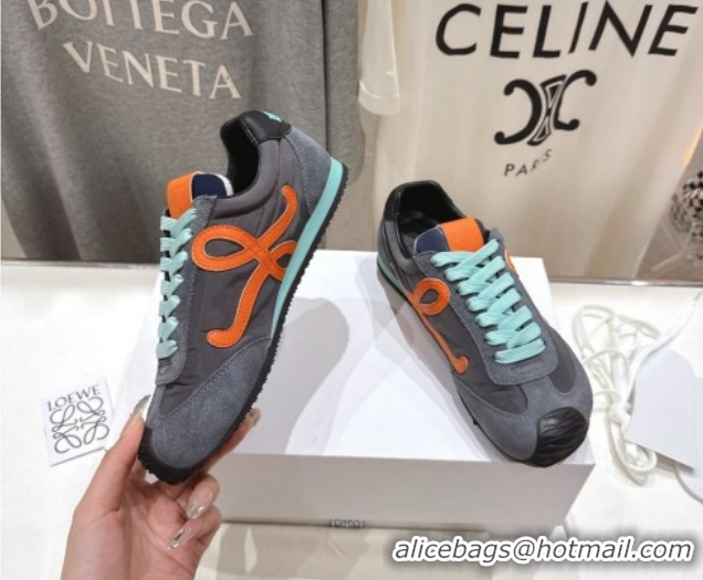 Popular Style Loewe Ballet Runner 2.0 Sneakers in Nylon and Suede Grey/Orange 1210054