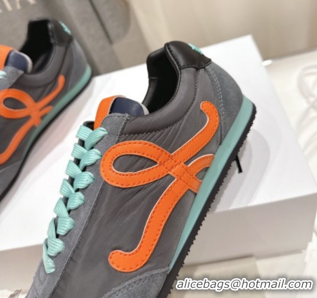Popular Style Loewe Ballet Runner 2.0 Sneakers in Nylon and Suede Grey/Orange 1210054