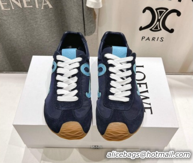 Luxurious Loewe Ballet Runner 2.0 Sneakers in Nylon and Suede Dark Blue 1210056