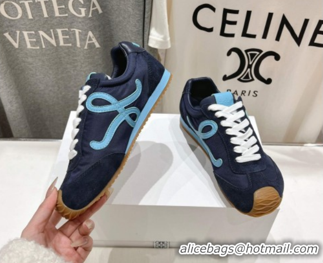 Luxurious Loewe Ballet Runner 2.0 Sneakers in Nylon and Suede Dark Blue 1210056