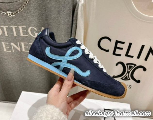 Luxurious Loewe Ballet Runner 2.0 Sneakers in Nylon and Suede Dark Blue 1210056