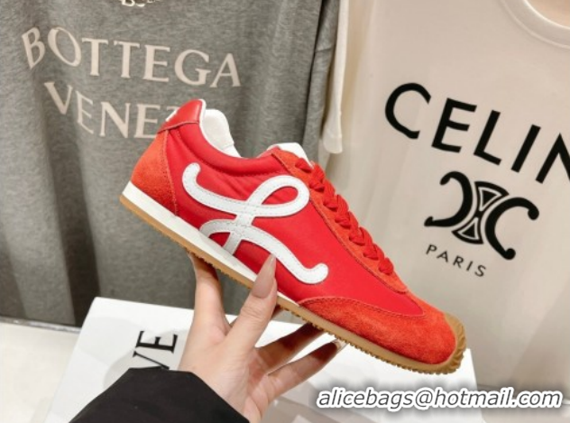 Good Looking Loewe Ballet Runner 2.0 Sneakers in Nylon and Suede Red/White 1210058