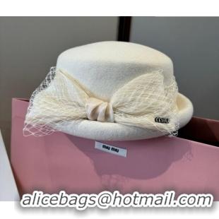 Top Grade Miu Miu Wool Beret Hat with Bow MIU010518 White 2026