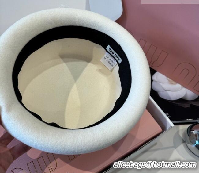 Top Grade Miu Miu Wool Beret Hat with Bow MIU010518 White 2026