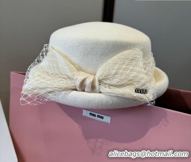 Top Grade Miu Miu Wool Beret Hat with Bow MIU010518 White 2026