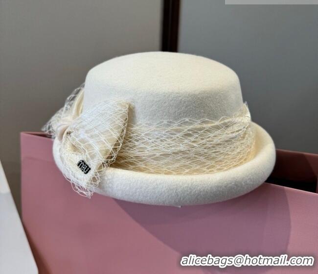 Top Grade Miu Miu Wool Beret Hat with Bow MIU010518 White 2026