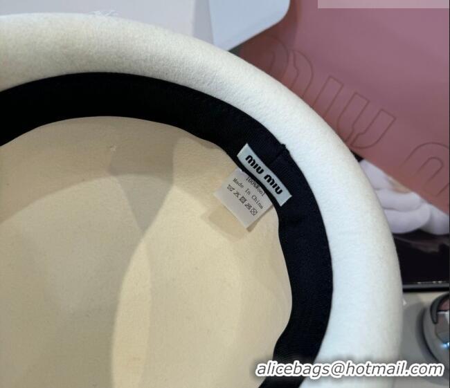 Top Grade Miu Miu Wool Beret Hat with Bow MIU010518 White 2026