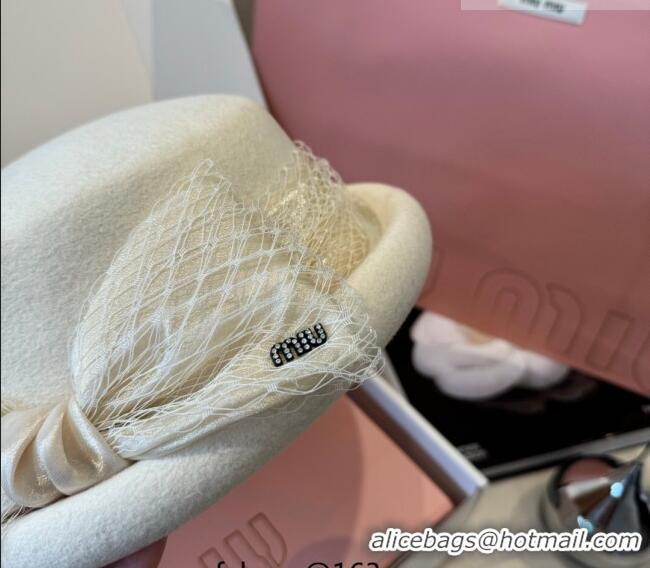Top Grade Miu Miu Wool Beret Hat with Bow MIU010518 White 2026