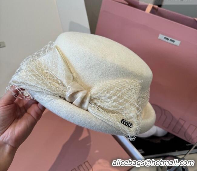 Top Grade Miu Miu Wool Beret Hat with Bow MIU010518 White 2026
