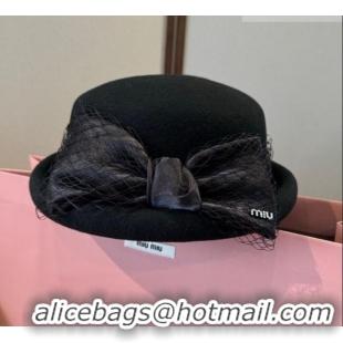 Best Luxury Miu Miu Wool Beret Hat with Bow MIU010518 Black 2026