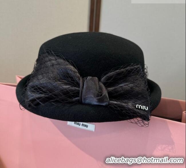 Best Luxury Miu Miu Wool Beret Hat with Bow MIU010518 Black 2026