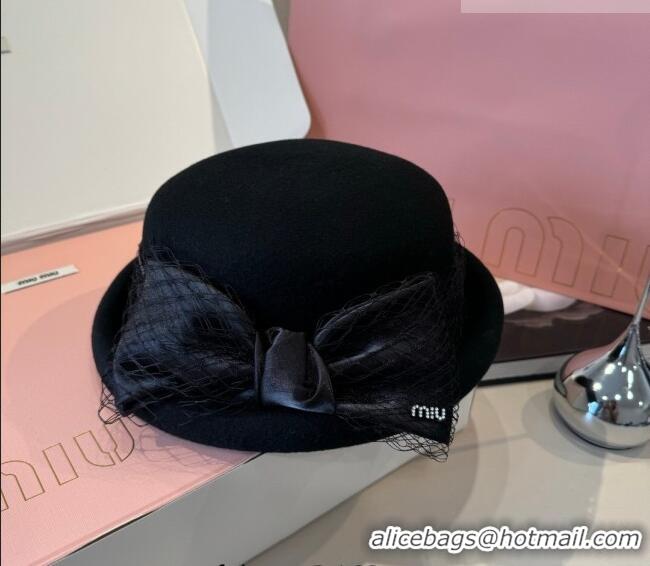 Best Luxury Miu Miu Wool Beret Hat with Bow MIU010518 Black 2026