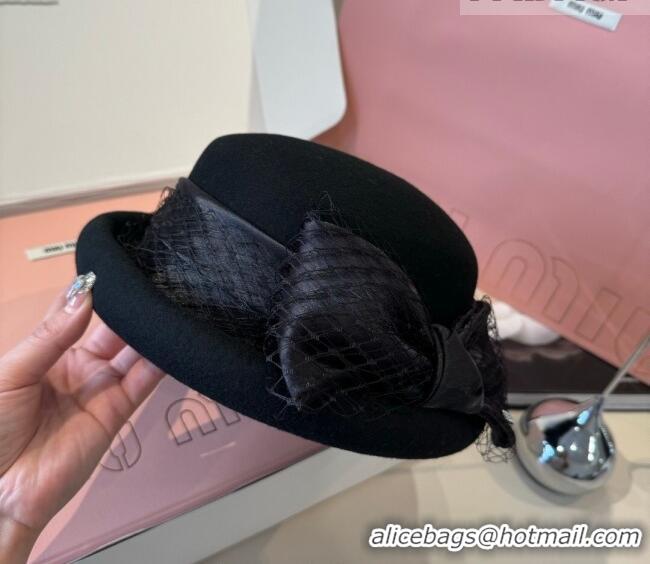 Best Luxury Miu Miu Wool Beret Hat with Bow MIU010518 Black 2026