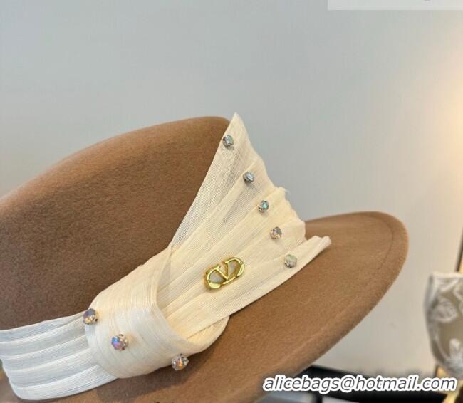 Big Discount Valentino Wide Brim Hat with Strass VLTN010518 Camel 2026