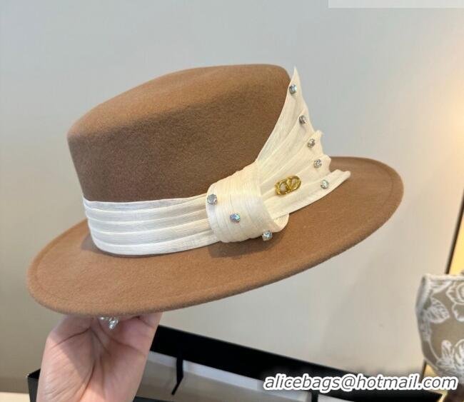 Big Discount Valentino Wide Brim Hat with Strass VLTN010518 Camel 2026