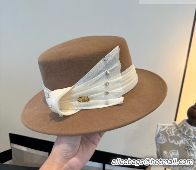 Big Discount Valentino Wide Brim Hat with Strass VLTN010518 Camel 2026