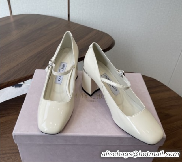 Grade Quality Jimmy Choo Jenson 65 Pumps with Strap in Patent Leather White 5111502