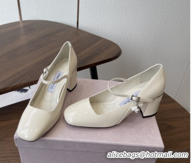 Grade Quality Jimmy Choo Jenson 65 Pumps with Strap in Patent Leather White 5111502