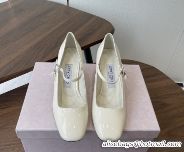 Grade Quality Jimmy Choo Jenson 65 Pumps with Strap in Patent Leather White 5111502