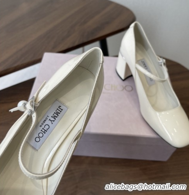 Grade Quality Jimmy Choo Jenson 65 Pumps with Strap in Patent Leather White 5111502