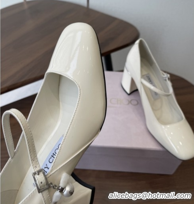 Grade Quality Jimmy Choo Jenson 65 Pumps with Strap in Patent Leather White 5111502