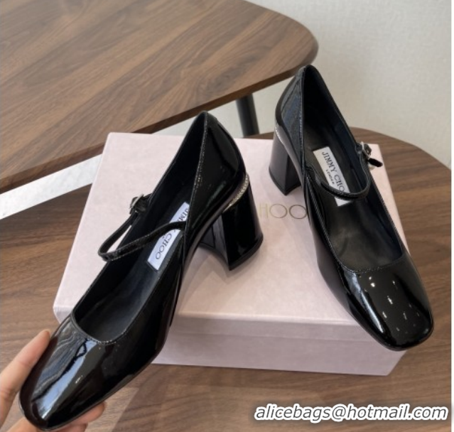 Top Grade Jimmy Choo Jenson 65 Pumps with Strap in Patent Leather Black 5111503