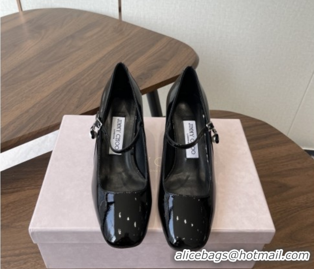 Top Grade Jimmy Choo Jenson 65 Pumps with Strap in Patent Leather Black 5111503