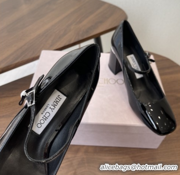 Top Grade Jimmy Choo Jenson 65 Pumps with Strap in Patent Leather Black 5111503