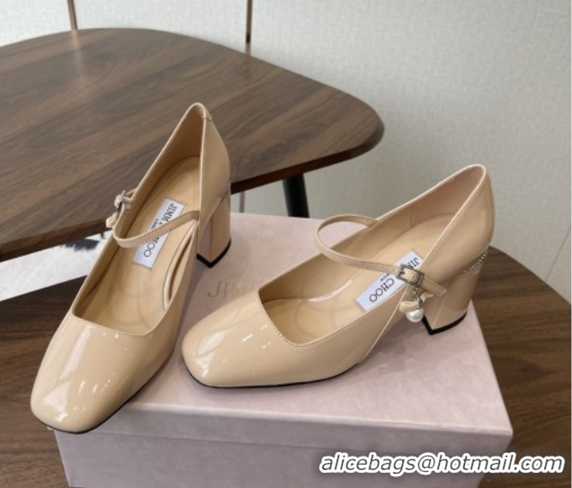 Best Price Jimmy Choo Jenson 65 Pumps with Strap in Patent Leather Beige 5111504