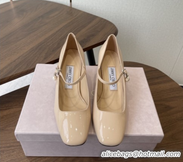 Best Price Jimmy Choo Jenson 65 Pumps with Strap in Patent Leather Beige 5111504