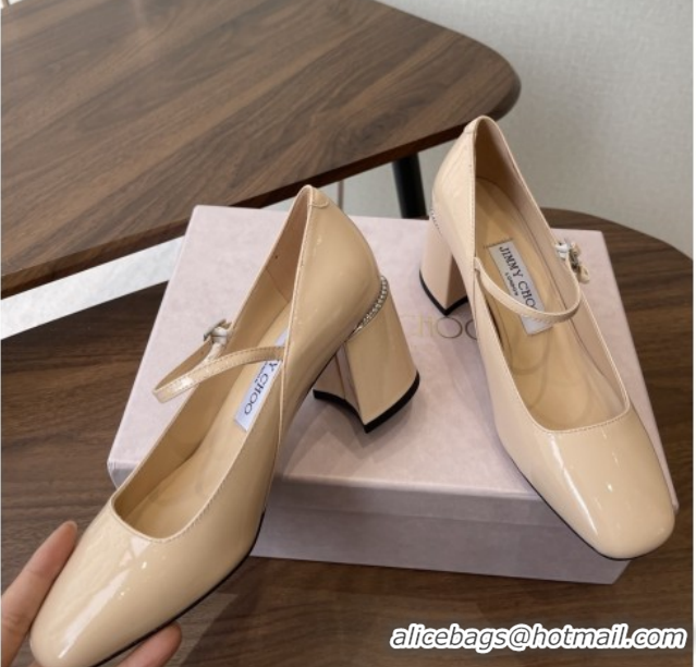 Best Price Jimmy Choo Jenson 65 Pumps with Strap in Patent Leather Beige 5111504