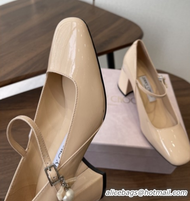 Best Price Jimmy Choo Jenson 65 Pumps with Strap in Patent Leather Beige 5111504