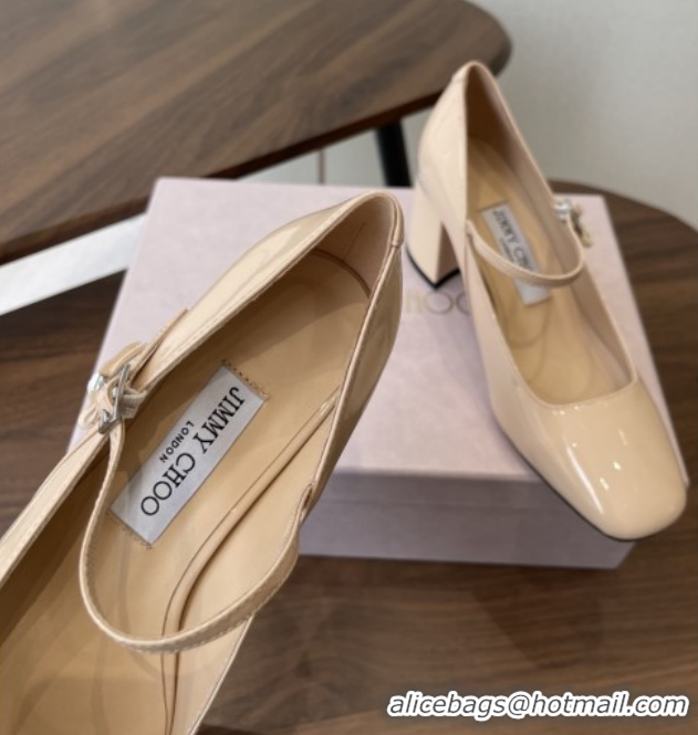 Best Price Jimmy Choo Jenson 65 Pumps with Strap in Patent Leather Beige 5111504