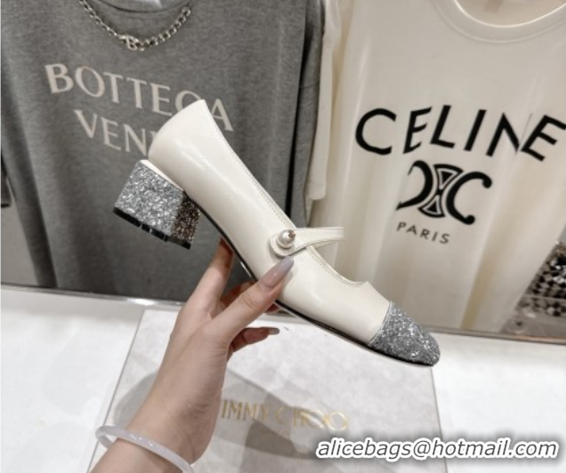 Purchase Jimmy Choo Elisa 45 Pumps in Nappa Leather Leather & Glitter White/Silver 111505