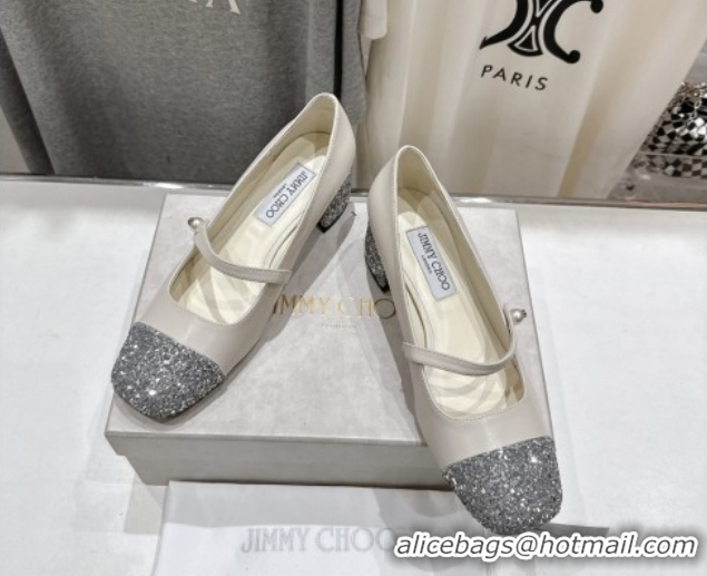 Purchase Jimmy Choo Elisa 45 Pumps in Nappa Leather Leather & Glitter White/Silver 111505
