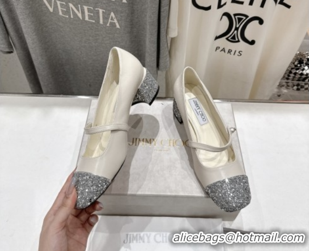 Purchase Jimmy Choo Elisa 45 Pumps in Nappa Leather Leather & Glitter White/Silver 111505