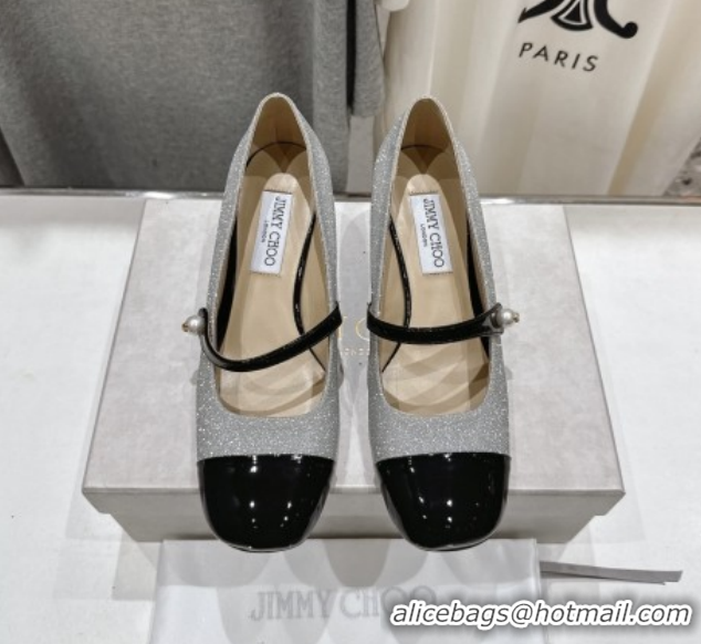 Best Product Jimmy Choo Elisa 45 Pumps in Patent Leather & Glitter Silver/Black 5111738