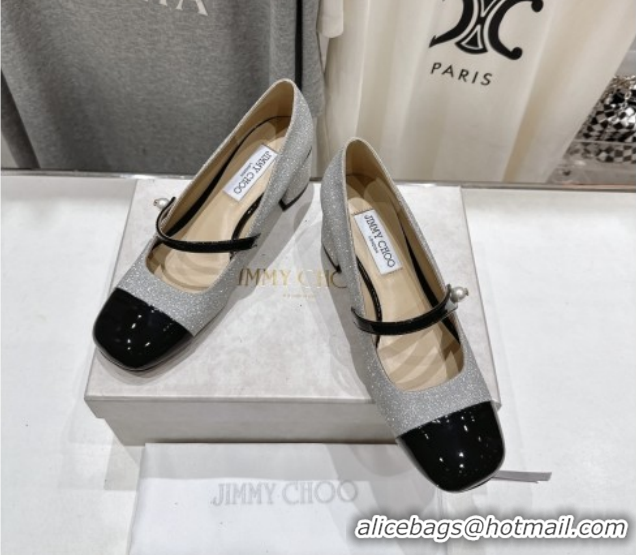 Best Product Jimmy Choo Elisa 45 Pumps in Patent Leather & Glitter Silver/Black 5111738