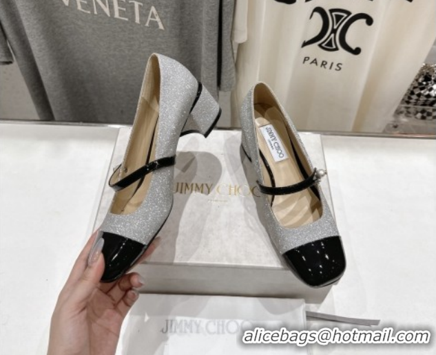 Best Product Jimmy Choo Elisa 45 Pumps in Patent Leather & Glitter Silver/Black 5111738