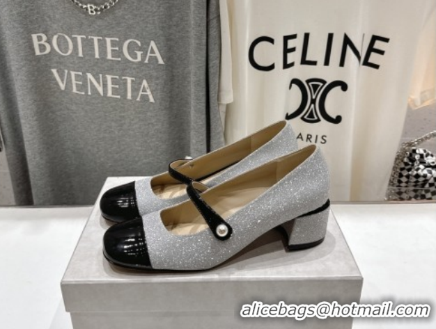 Best Product Jimmy Choo Elisa 45 Pumps in Patent Leather & Glitter Silver/Black 5111738