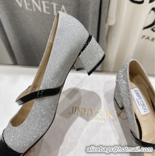 Best Product Jimmy Choo Elisa 45 Pumps in Patent Leather & Glitter Silver/Black 5111738