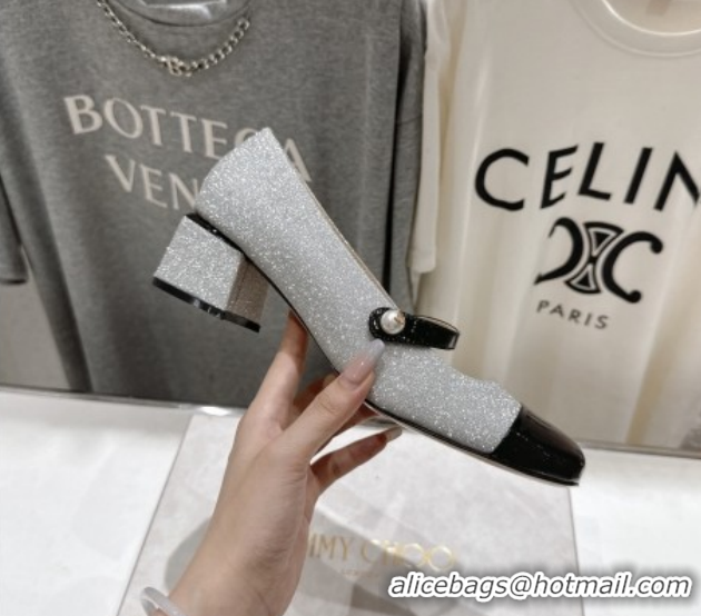 Best Product Jimmy Choo Elisa 45 Pumps in Patent Leather & Glitter Silver/Black 5111738