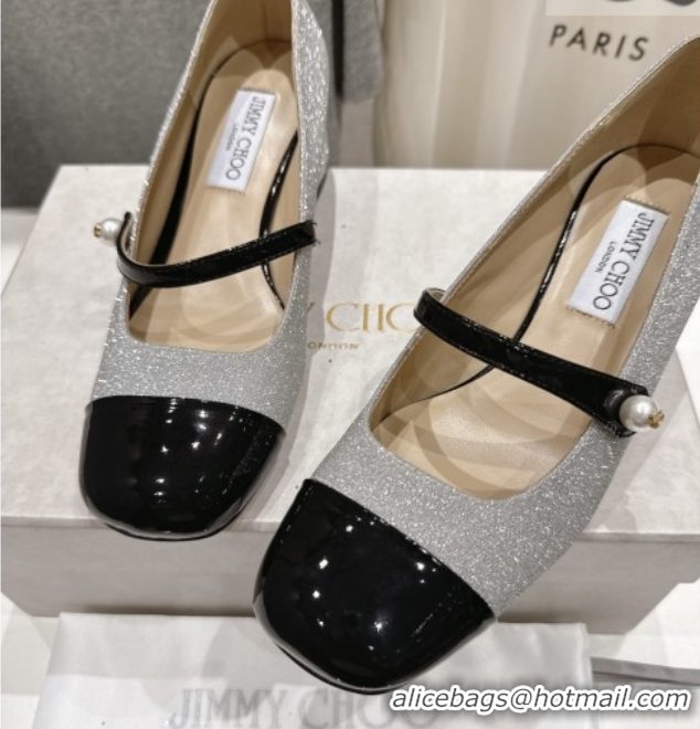 Best Product Jimmy Choo Elisa 45 Pumps in Patent Leather & Glitter Silver/Black 5111738