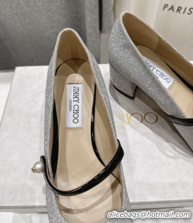 Best Product Jimmy Choo Elisa 45 Pumps in Patent Leather & Glitter Silver/Black 5111738